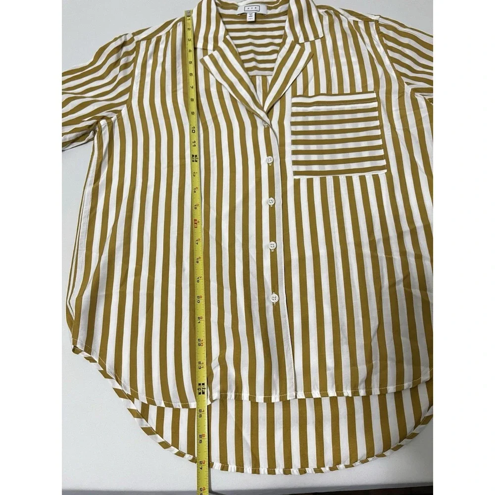 AYR Women's The Deep End Yellow White Striped Buttoned Down Silk Blend Shirt‎ S - Picture 5 of 8